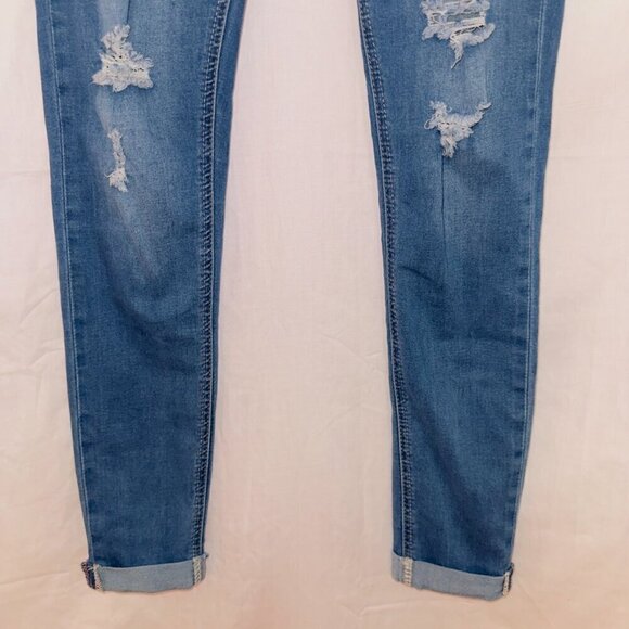 Wax Jean Medium Wash Denim Mid Rise Distressed Skinny Jean size 3 - Picture 4 of 7